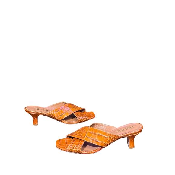 PARIS TEXAS New Croc Embossed Leather Mule Heel Sandals size 38.5 - Picture 1 of 7